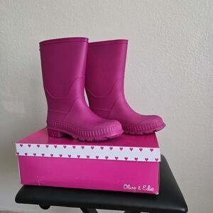 Kids Pink Rain Boots Olive Edie Girls Size 2 M Pink Pull On Rain Boot